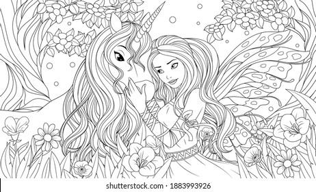 Unicorn and girl coloring book åçãåºåç çãd çäåçéå