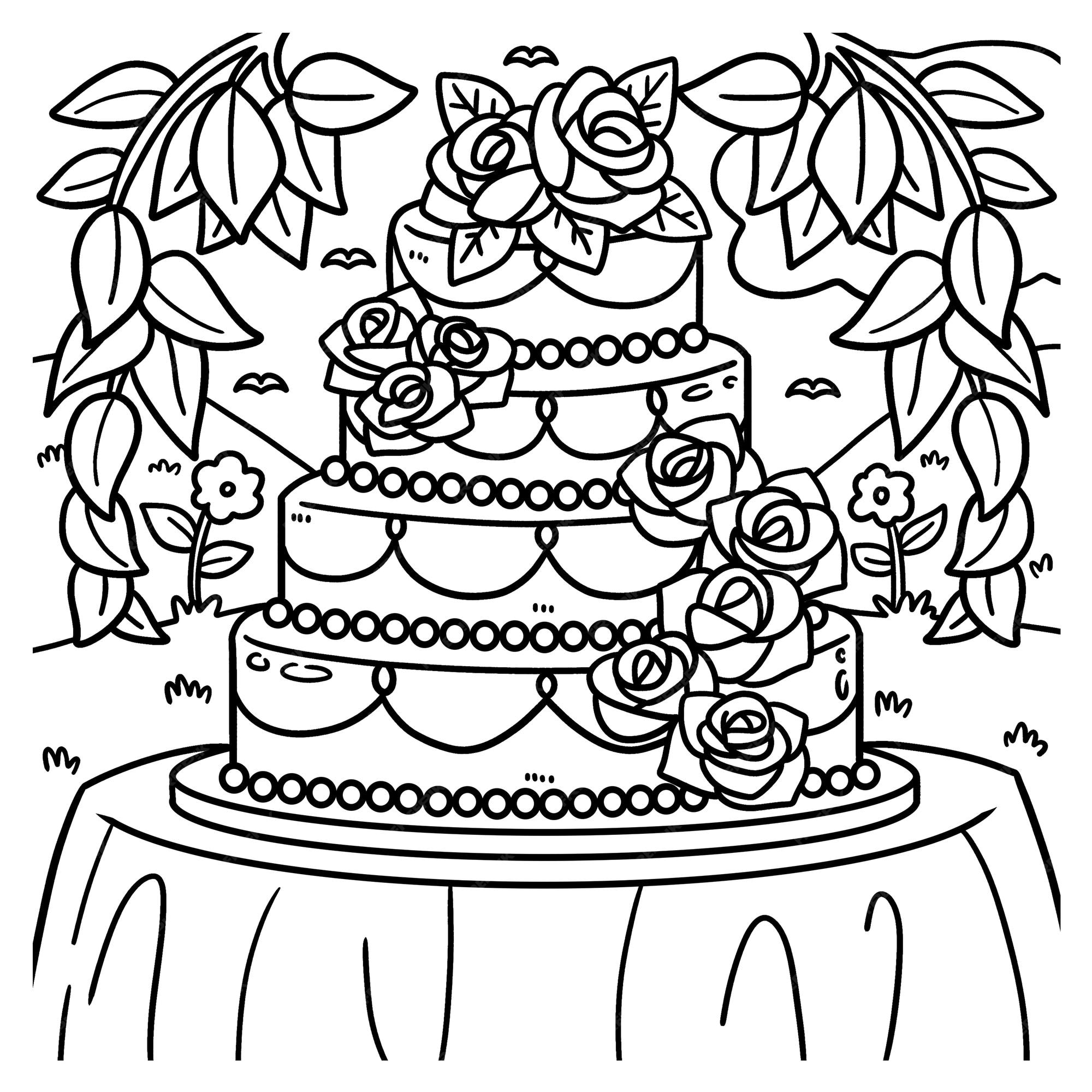 Premium vector wedding cake coloring page for kids