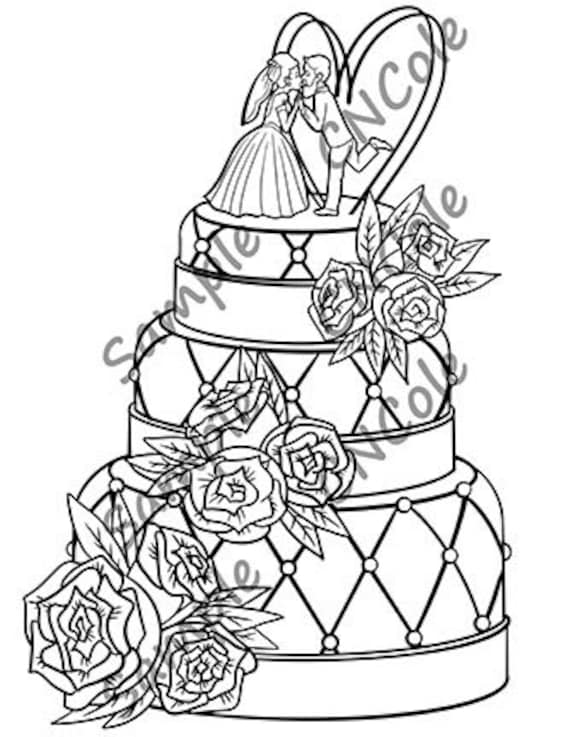 Wedding cake printable coloring page instant download jpeg and pdf