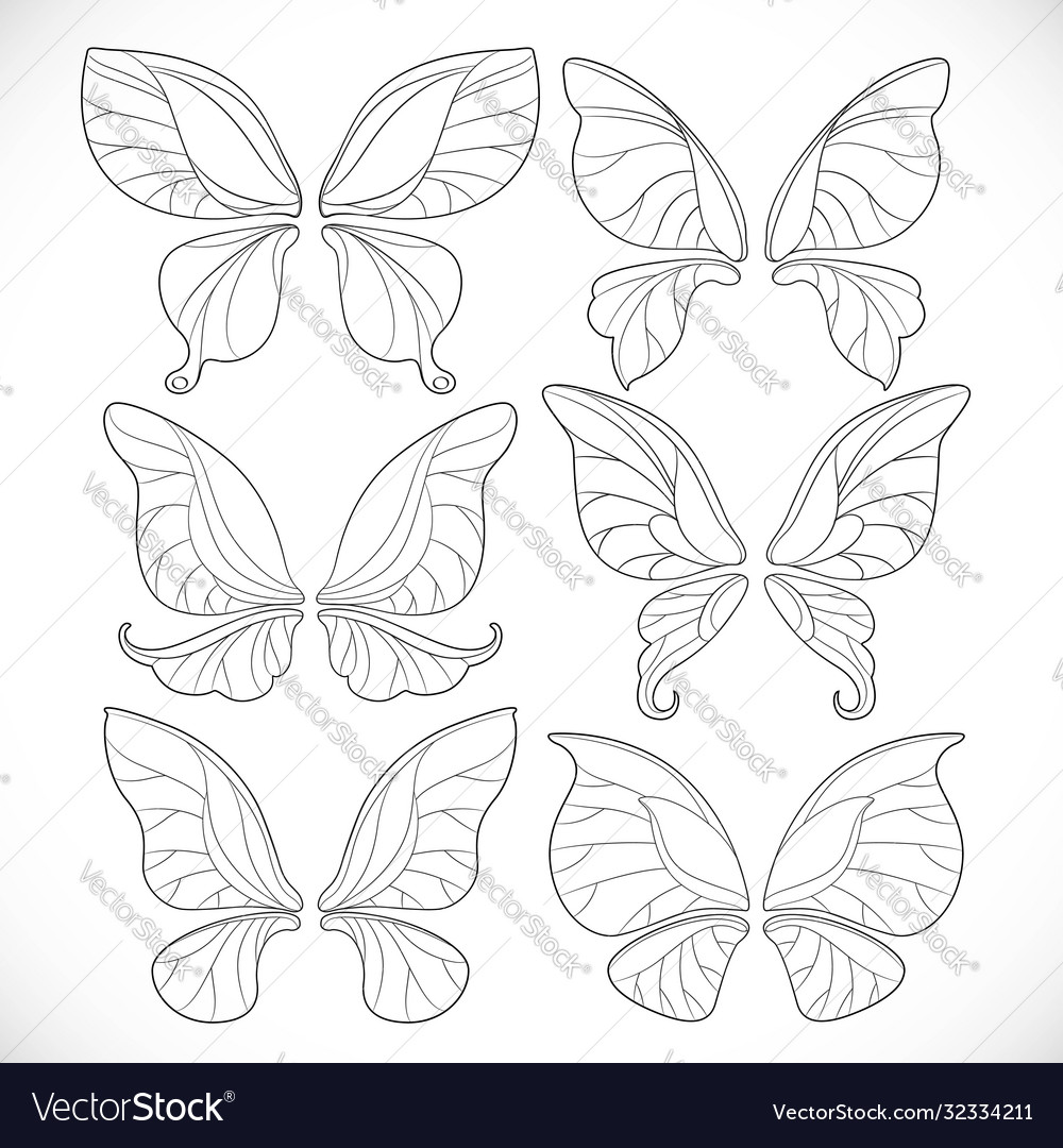 Fairy wings different form outlines set isolated vector image