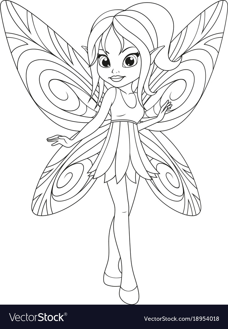 Coloring cute fairy with wings royalty free vector image