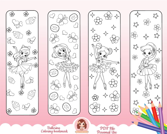 Printable bookmarks for kids set of bookmarks princess theme coloring pages for kids ballerina castle fairy flowers activity sheet