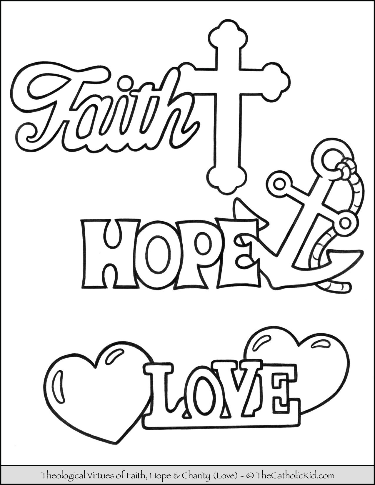 Theological virtues of faith hope love coloring page