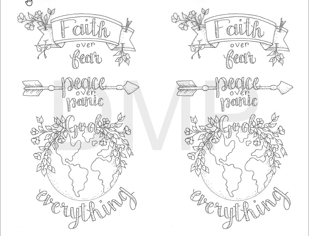 Faith over fear peace over fear and god over everything coloring sheets instant download