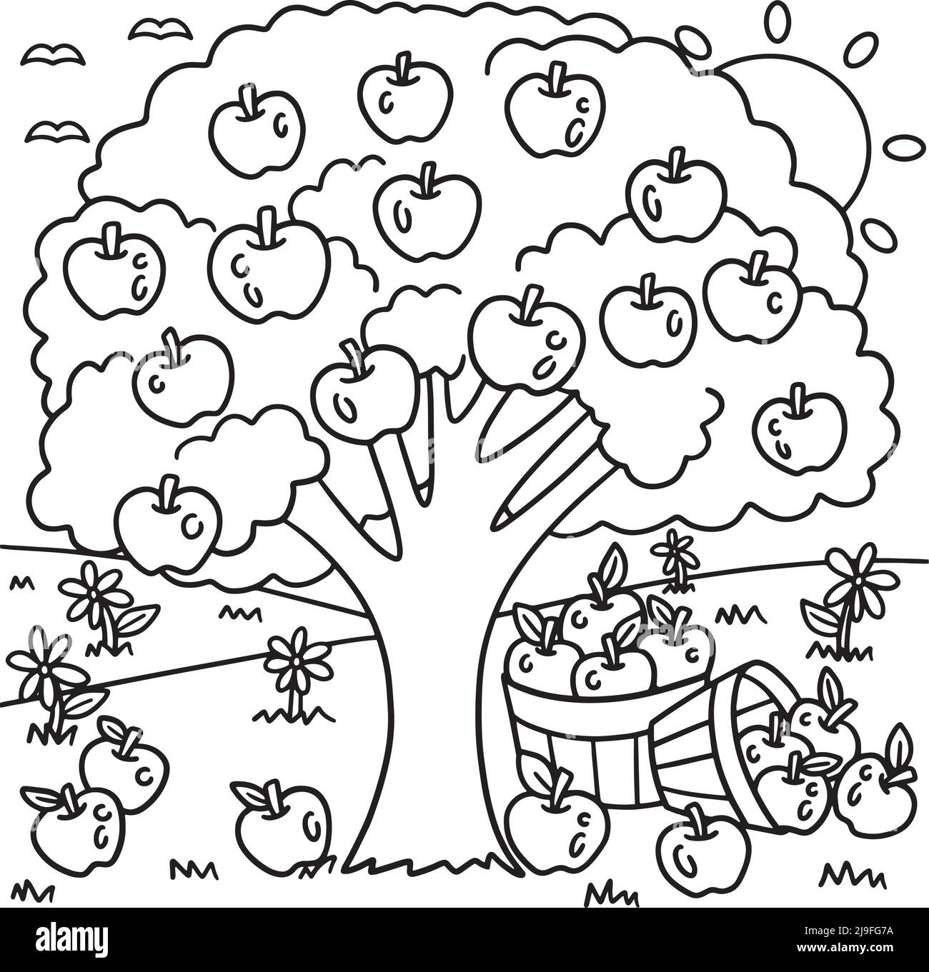 Apple tree coloring page for kids stock vector image art