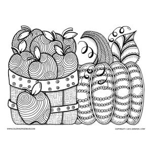 Apples and pumpkin fall coloring sheet