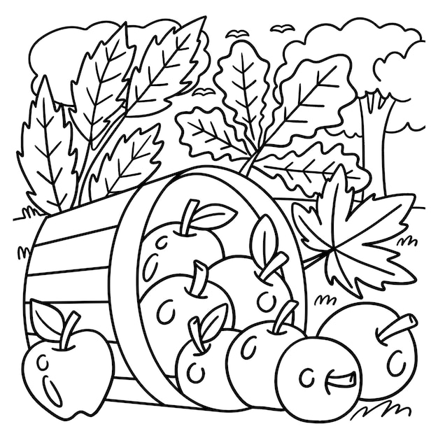 Premium vector thanksgiving apple coloring page for kids