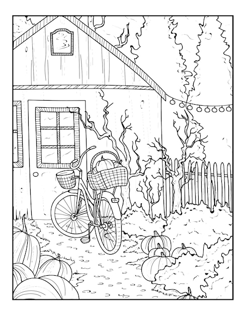 Premium vector autumn scenes coloring pages for adults kdp coloring page