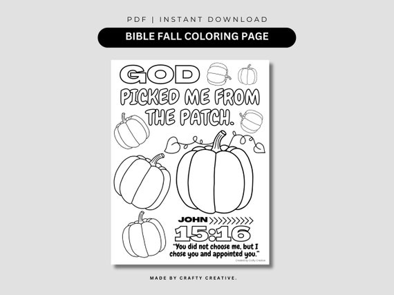 Kids church bible fall pumpkin coloring page printable bible verse kids bible study homeschool activity christian activites for kids