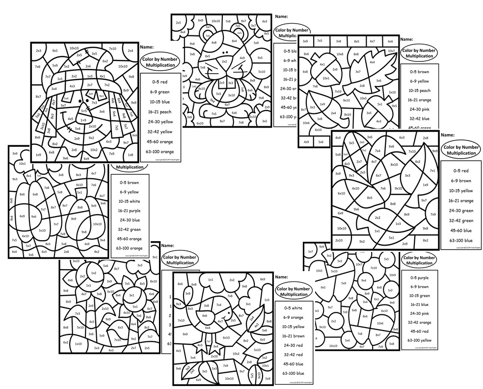 Fall color by number multiplication division made by teachers