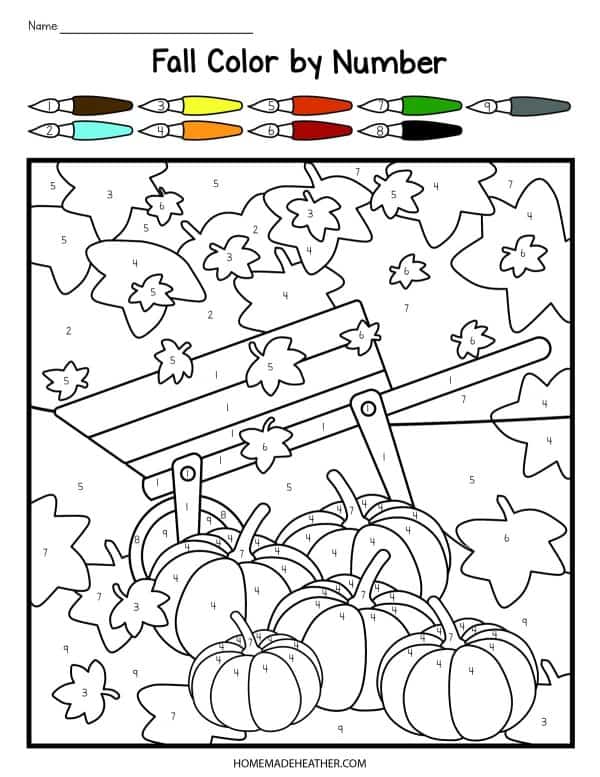 Free fall color by number printables homemade heather