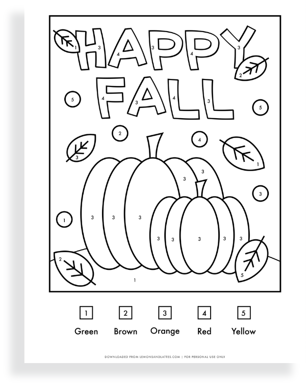 Fall color by number printables