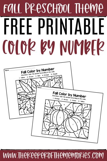 Free printable fall color by number preschool worksheets