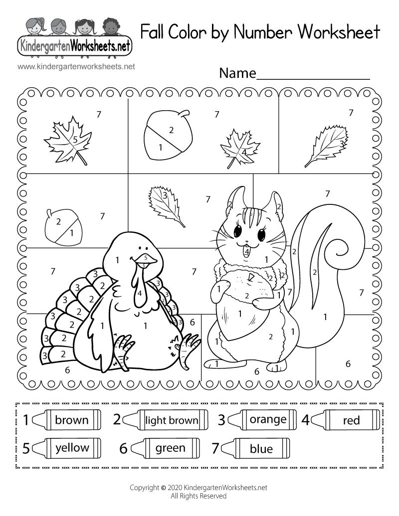 Fall color by number worksheet