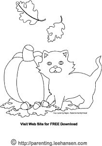 Cat leaves pumpkin fall coloring page fall coloring pages coloring pages halloween coloring pages