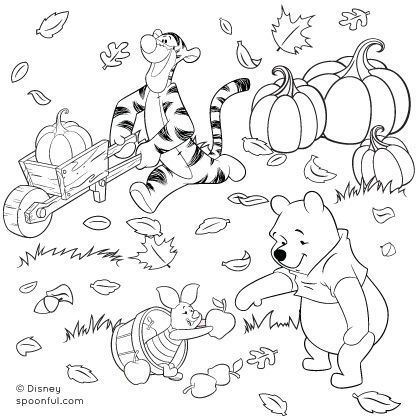 Winnie the pooh and friends fall coloring page fall coloring pages thanksgiving coloring pages disney coloring pages