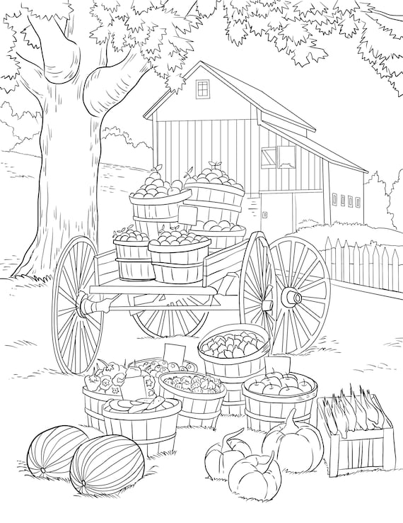 Farm handcart printable adult coloring page from manila shine coloring book pages for adults and kids coloring sheets coloring designs