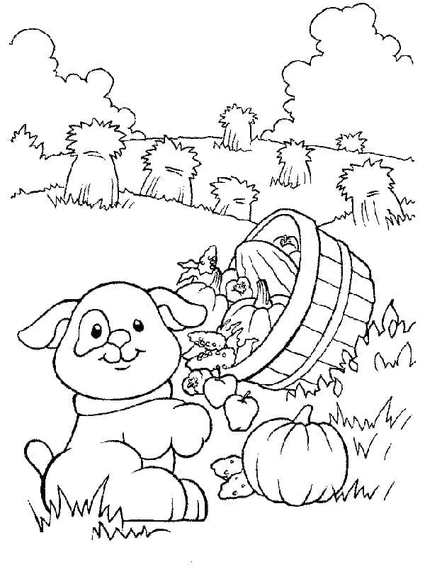 Cute puppy on the farm coloring page