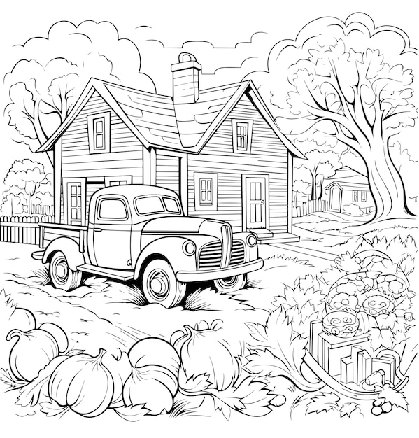 Premium vector autumn landscape coloring page for kids