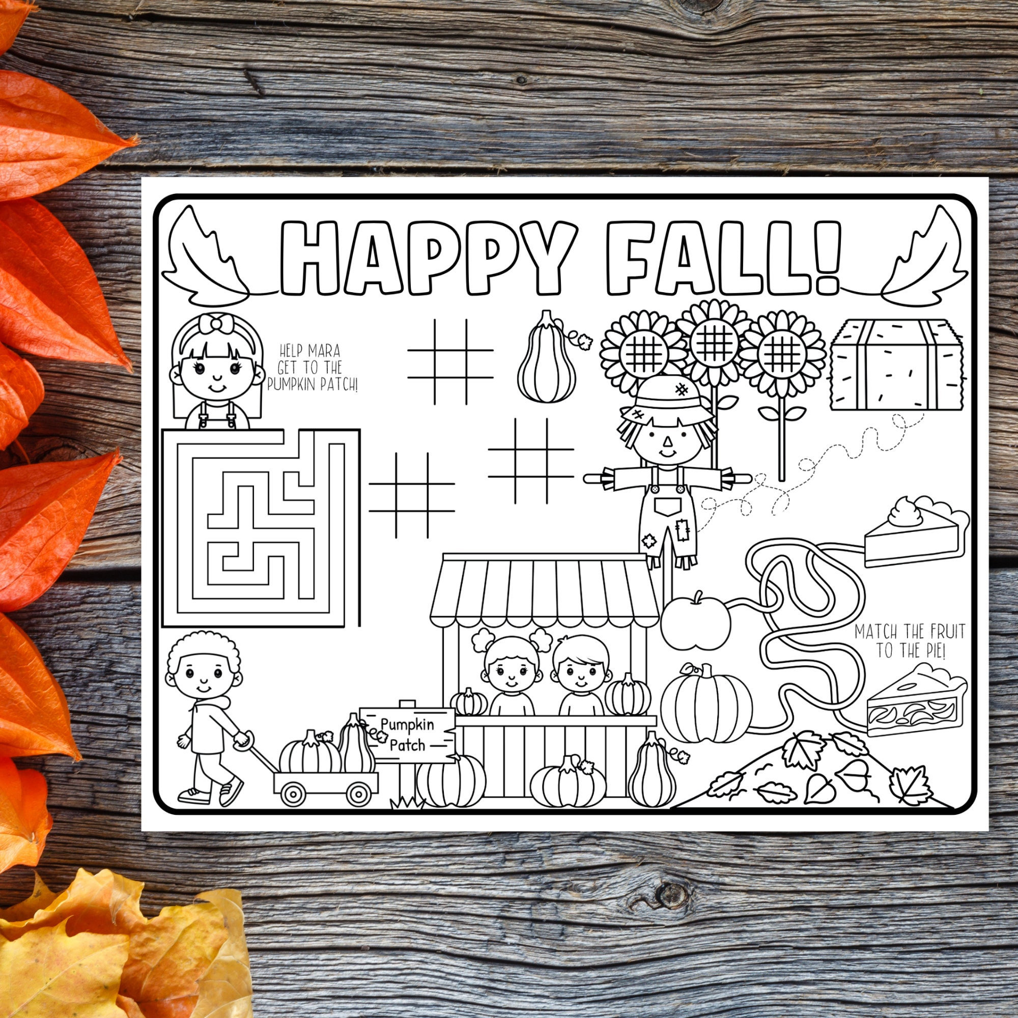 Fall party favors for kids fall coloring pages for preschool printable placecmat fall printable crafts harvest festival decor digital