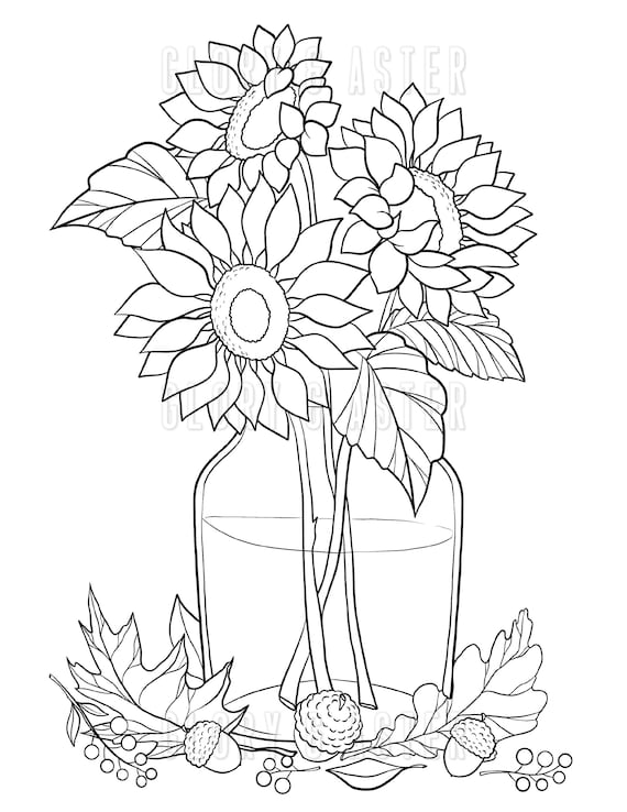 Sunflowers coloring page coloring sheets autumn coloring page instant download floral coloring adult coloring book