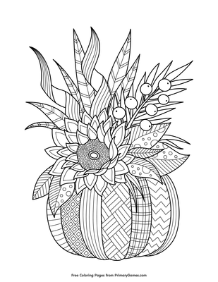 Fall pumpkin with flower coloring page â free printable pdf from