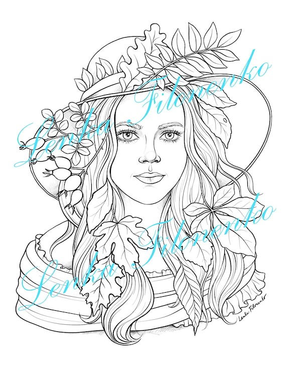 Coloring page for adults autumn girl coloring for adults pdf download and print