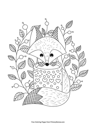 Fox with leaves coloring page â free printable pdf from