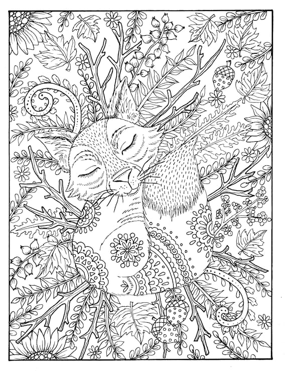 Fall fox coloring page digital coloring adult coloring digi thanksgiving pages to color