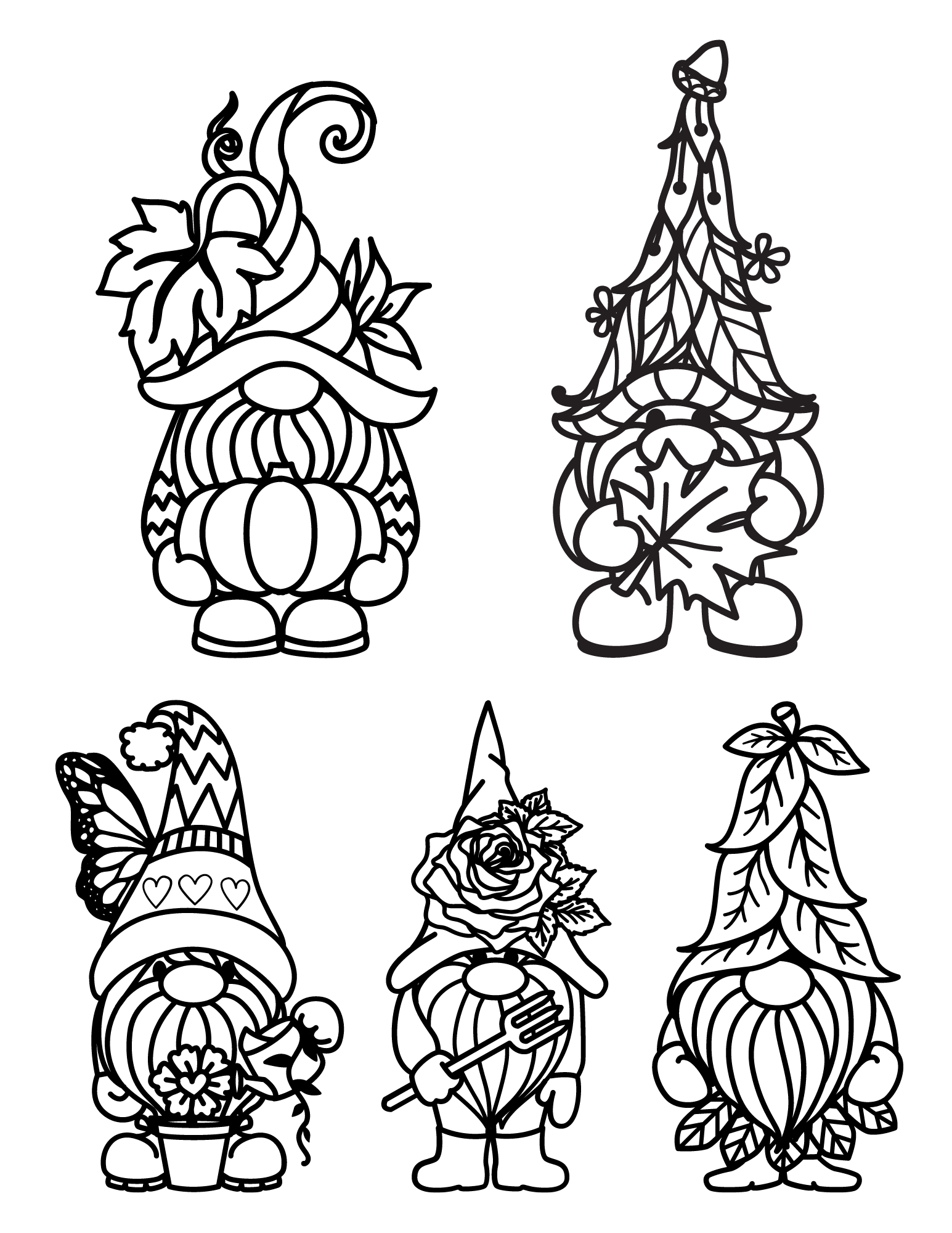 Free printable fall gnomes coloring pages for kids and adults