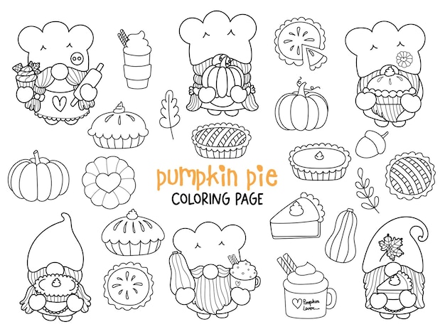 Premium vector pumpkin pie gnomes doodle pumpkin pie gnome coloring page happy fall