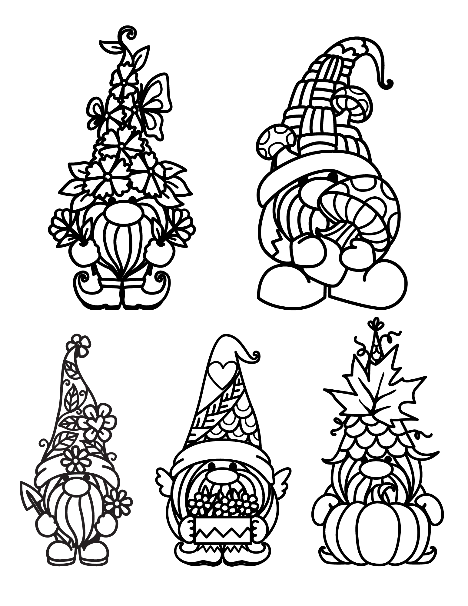 Free printable fall gnomes coloring pages for kids and adults