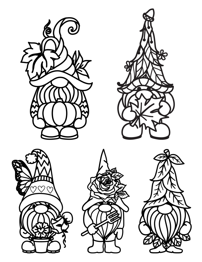 Free printable fall gnomes coloring pages