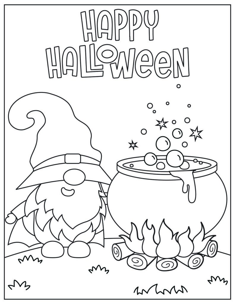 Halloween gnome coloring pages free printable fairy garden diy