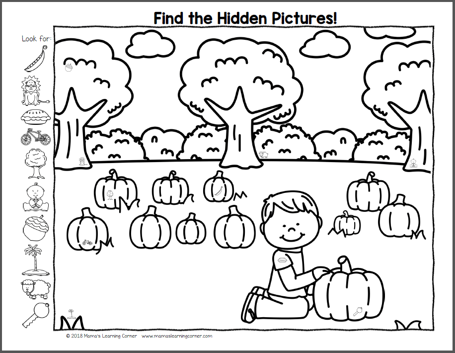 Fall hidden picture worksheets