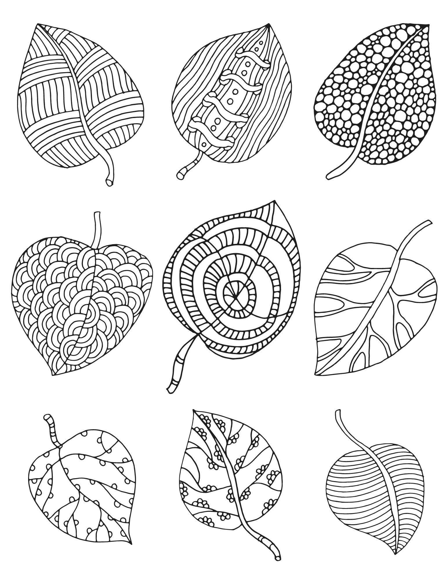 Fun fall leaves coloring pages for kids and adults