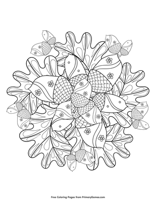 Acorn and leaves mandala coloring page â free printable pdf from