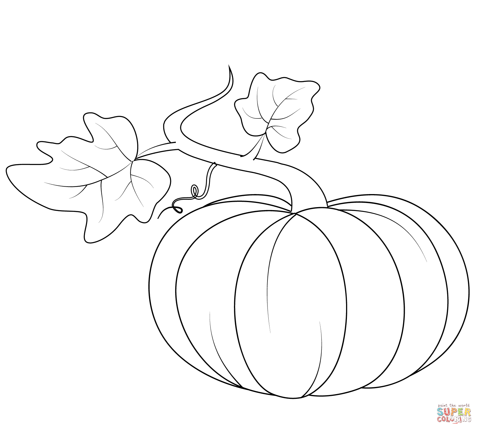 Pumpkin with leaves coloring page free printable coloring pages