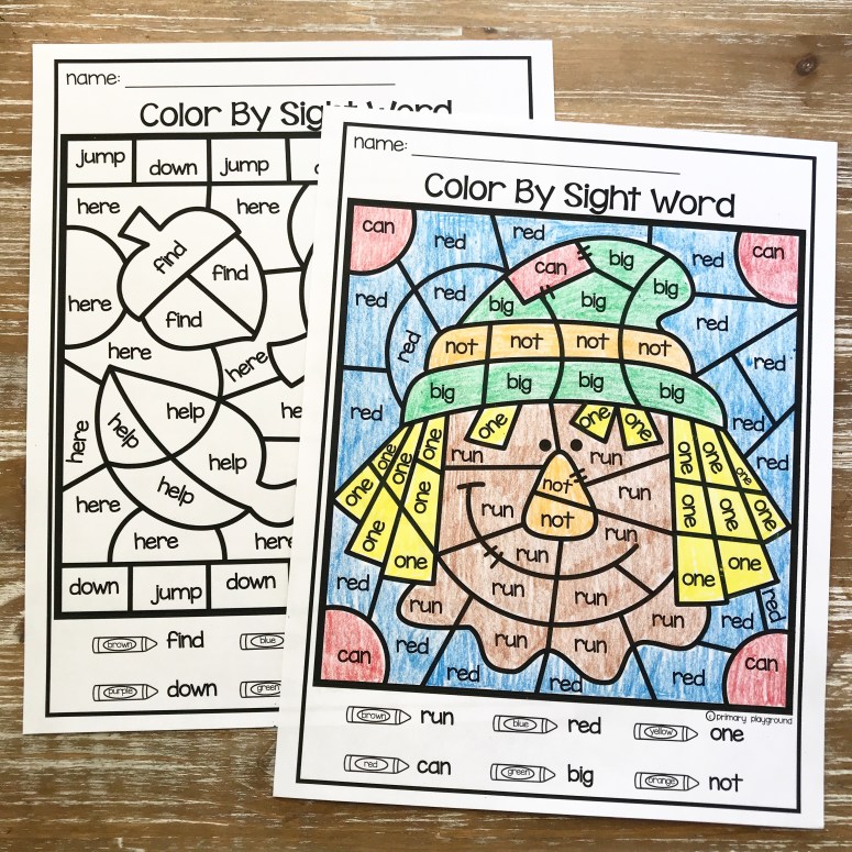 Free printable fall color by code sight words