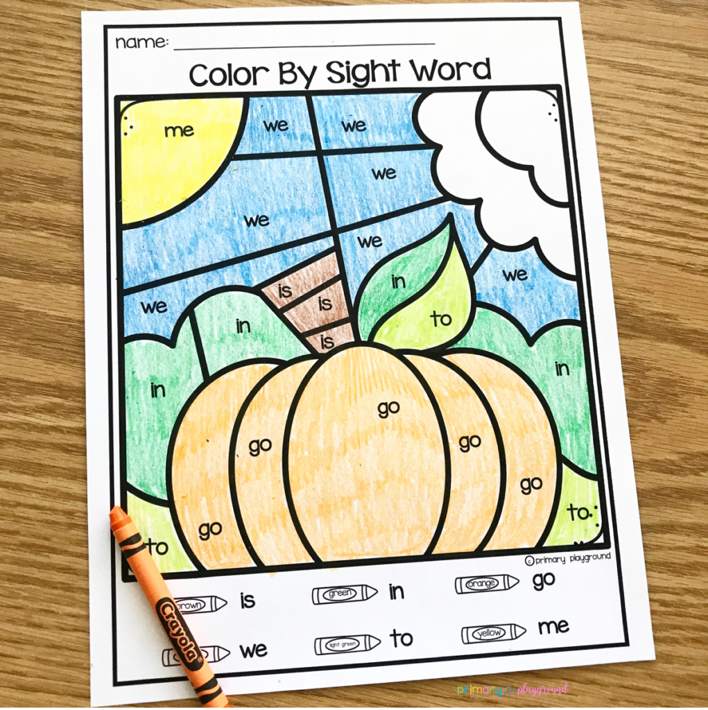 Free printable fall color by code sight words