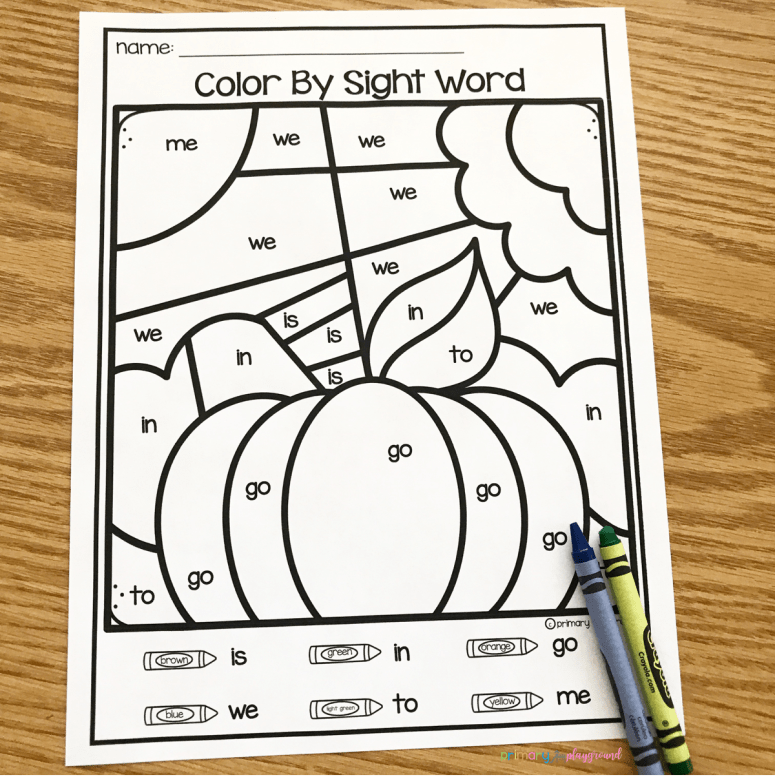 Free printable fall color by code sight words