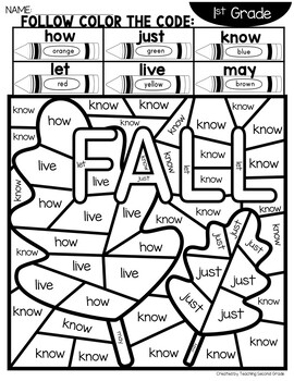 Sight words fall coloring sheets with st grade words