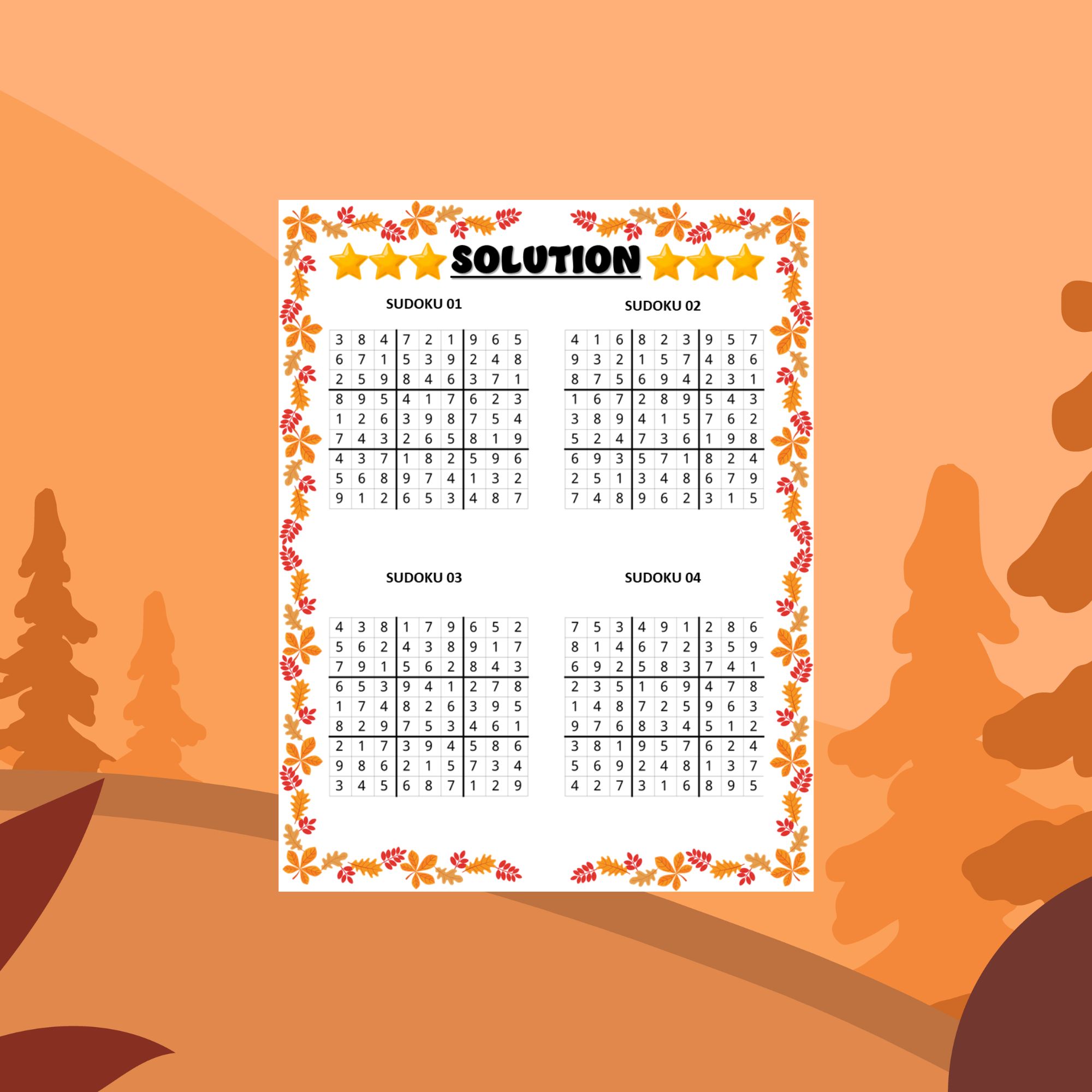 Printable fall sudoku puzzles with solution