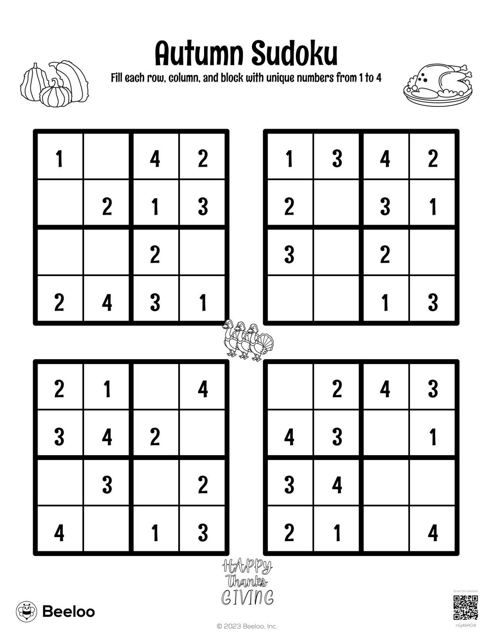 Autumn sudoku â printable crafts and activities for kids