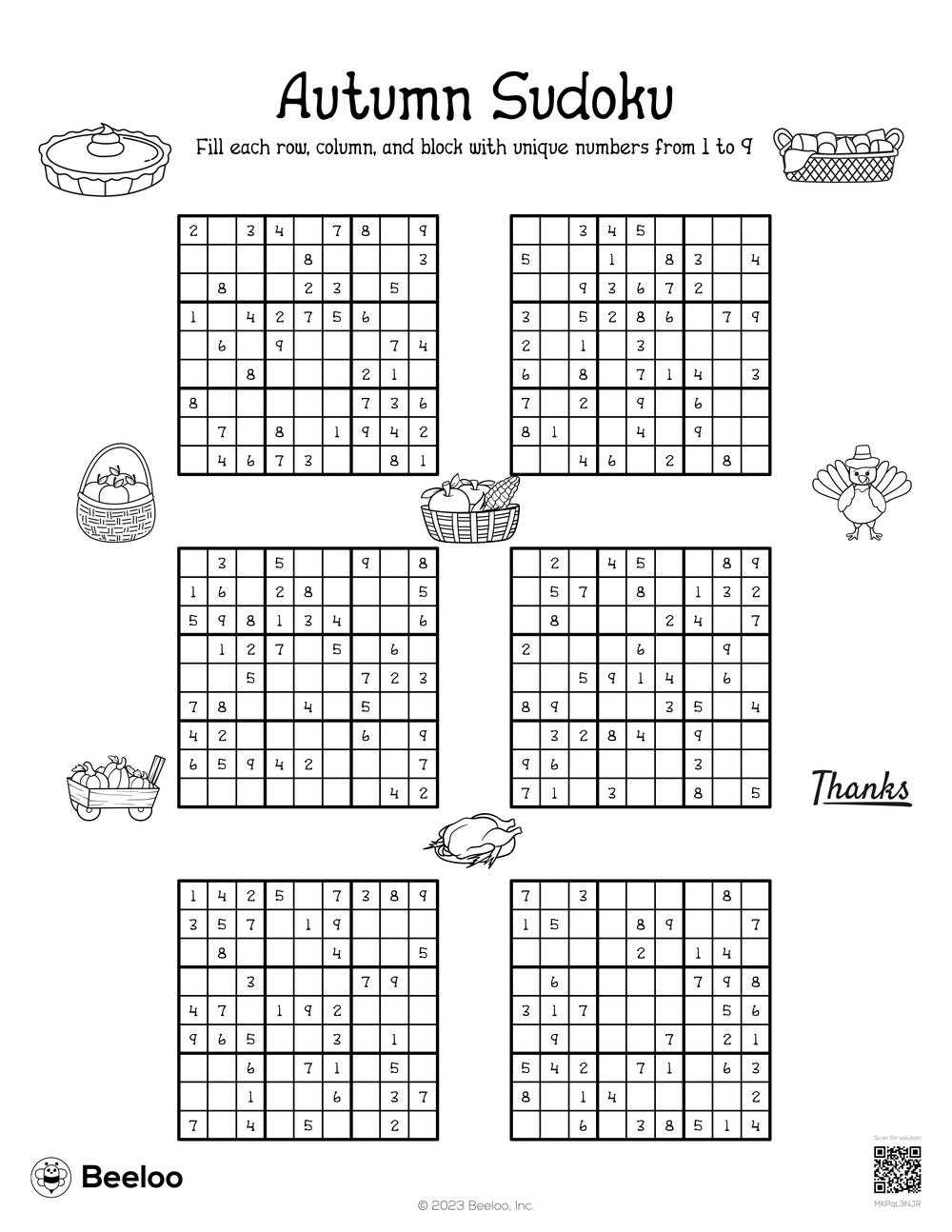 Autumn sudoku â printable crafts and activities for kids