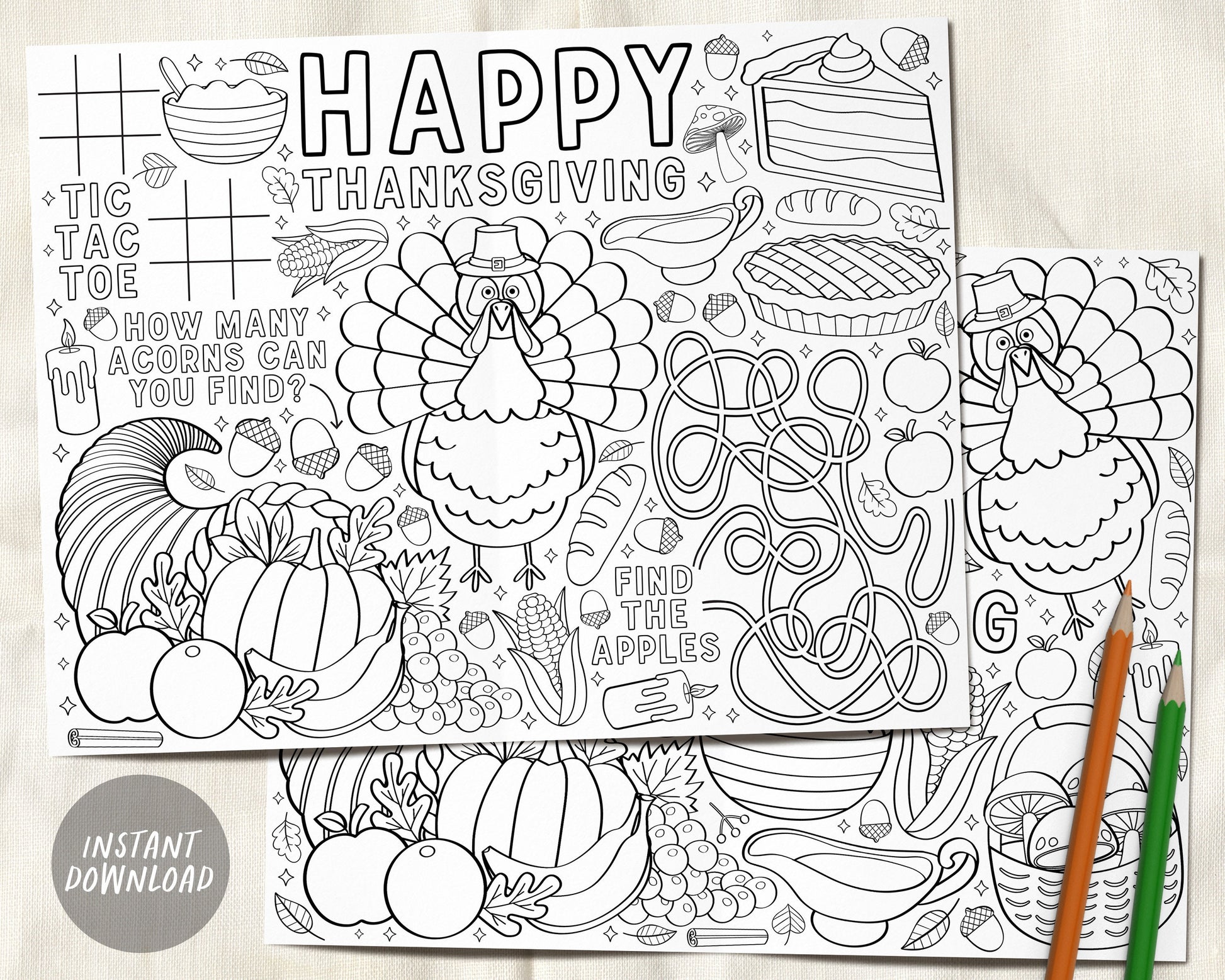 Thanksgiving coloring pages placemat for kids and adults fall autumn â puff paper co