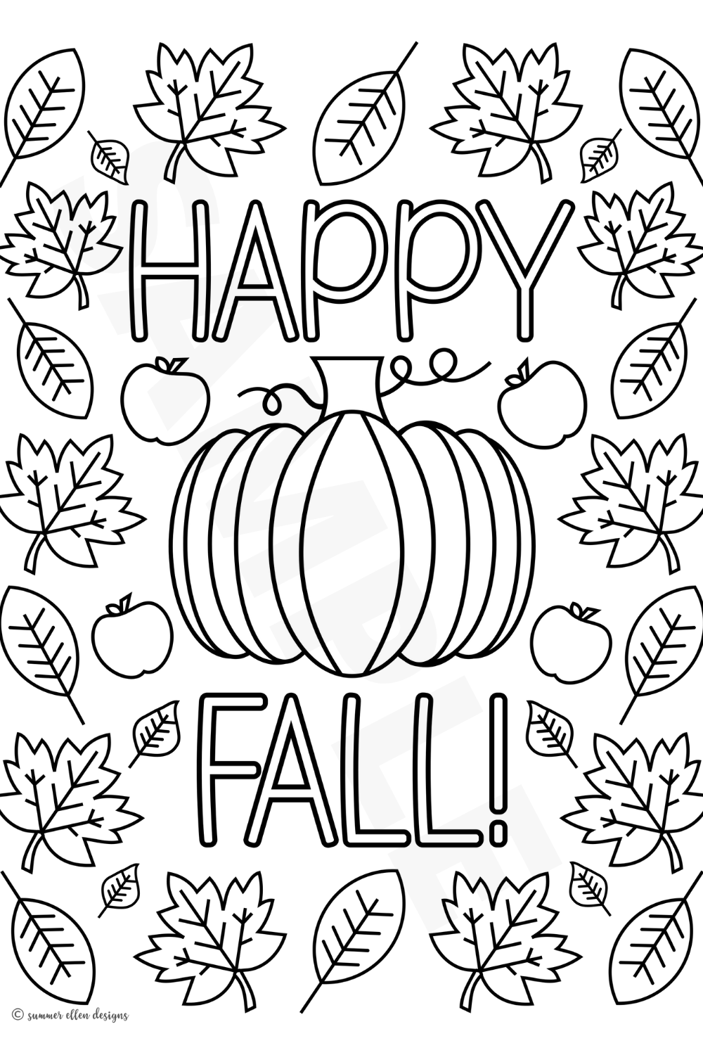 Happy fall coloring page adult coloring page for fall fall leaves and pumpkin autumn coloring sheets pdf instant download