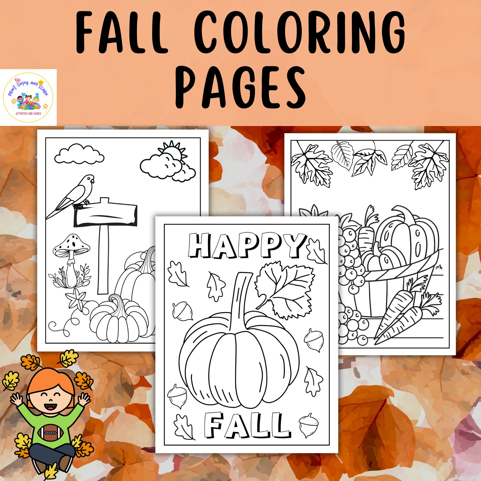 Fall coloring pages for kids autumn