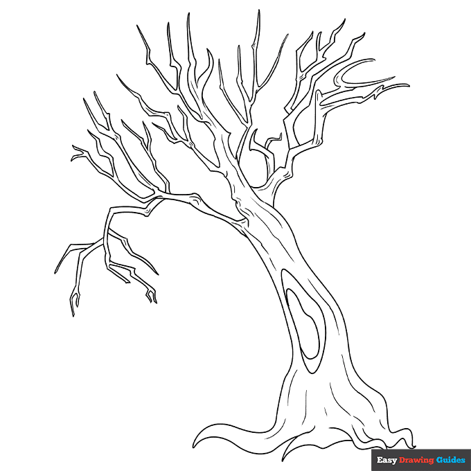 Dead tree coloring page easy drawing guides