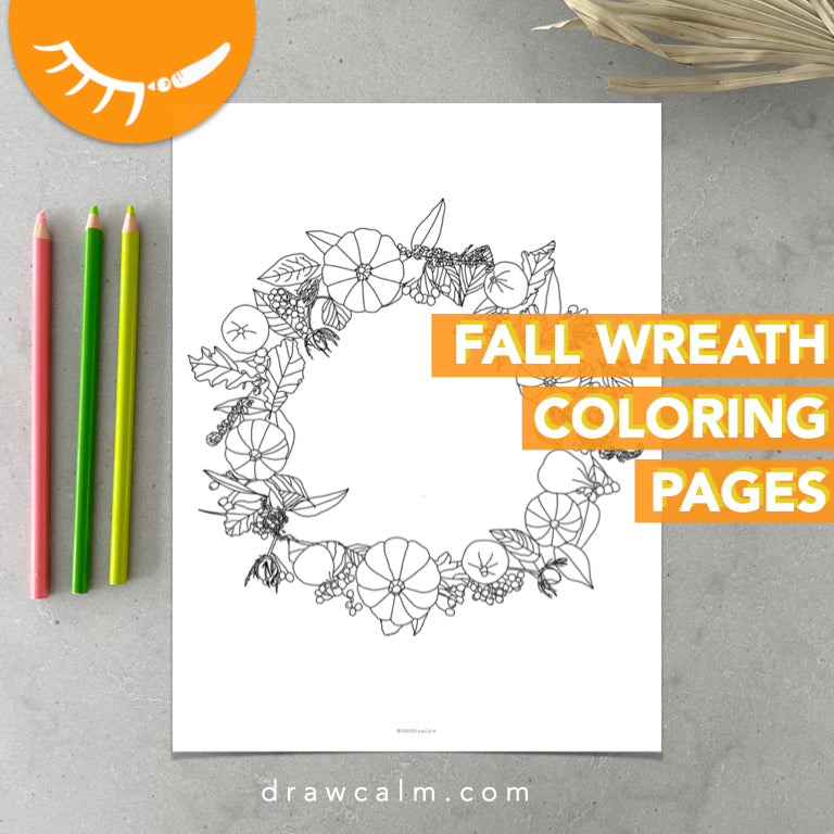 Fall wreath coloring page â draw calm